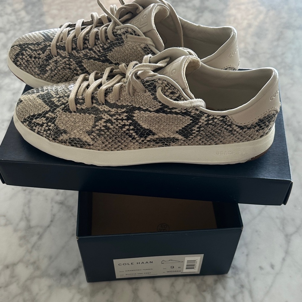 Cole Haan Beige and Black Snakeskin Sneakers